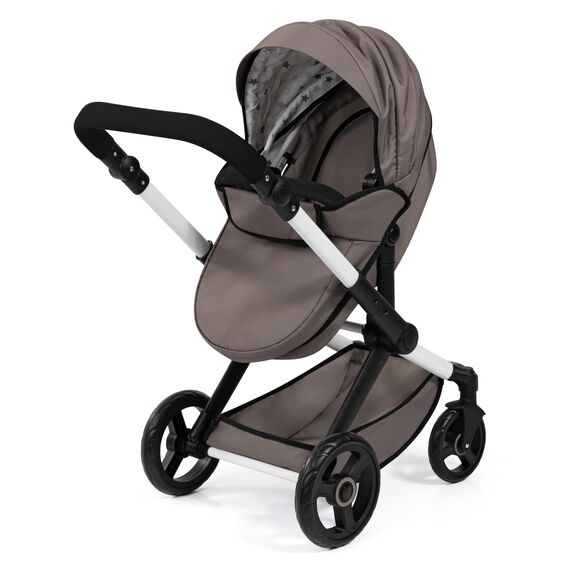 Bayer Design 17086AB Puppenwagen Xeo mit Tasche, höhenverstellbarer Griff, Schwenkschieber, wandelbar als Puppenjogger, bewegliche Vorderräder, integrierter Korb, Cappuccino