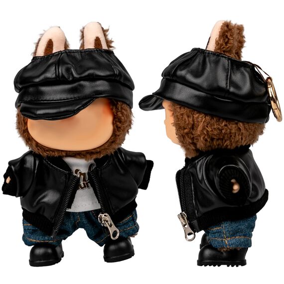Verdelume 17 cm/6,69 Zoll Puppenkleidung für Labubu, Schwarze Bomberjacke-Outfit, Puppenzubehör, für Jungen & Mädchen, 5-teilig (Ohne Labubu-Puppe)