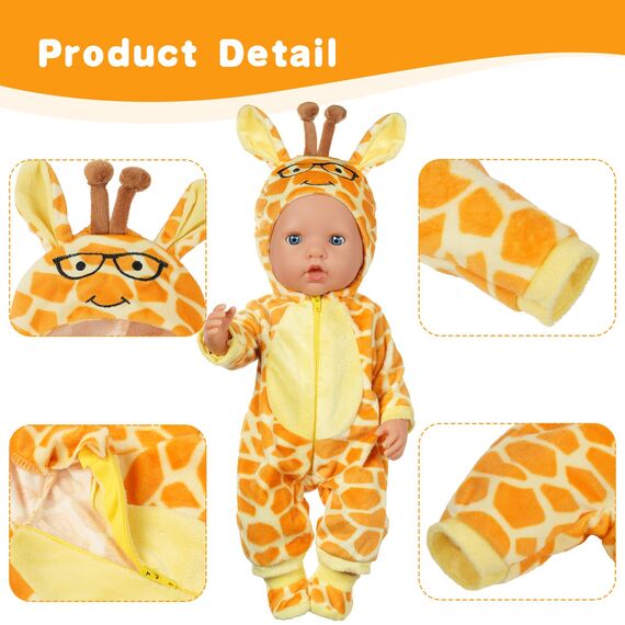 Aolso Kleidung Outfits für Baby Puppen, Babypuppenkleidung für 14–18 Zoll große Puppen, 35–45 cm große Babypuppen, Puppe Zubehör, Neue Puppenkleidungs-Outfits, Geschenke für Mädchen (Giraffe)