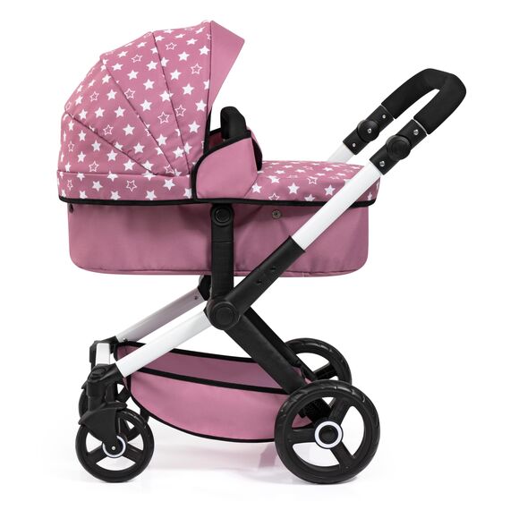 Bayer Design 17076AB Puppenwagen Xeo mit Tasche, höhenverstellbarer Griff, Schwenkschieber, wandelbar als Puppenjogger, bewegliche Vorderräder, integrierter Korb, Nordisches Rosa