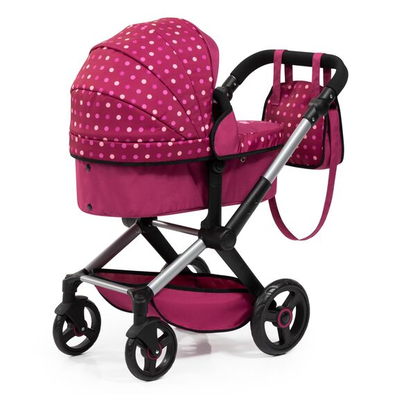 Bayer Design 17067AA Puppenwagen Xeo mit Tasche, höhenverstellbarer Griff, Schwenkschieber, wandelbar als Puppenjogger, bewegliche Vorderräder, integrierter Korb, Bordeaux Fee
