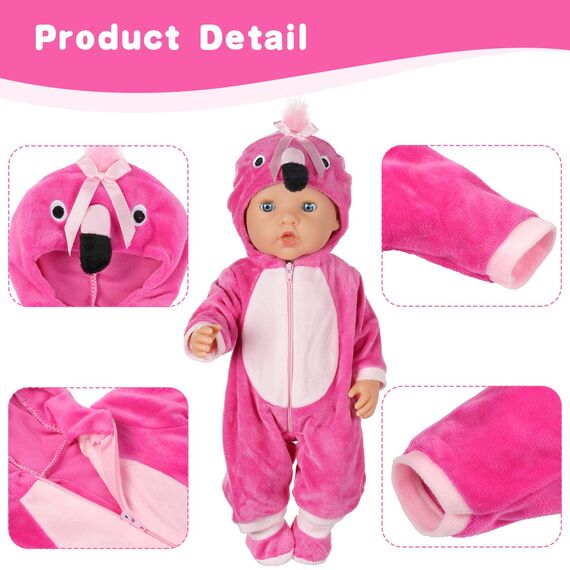 Aolso Kleidung Outfits für Baby Puppen, Babypuppenkleidung für 14–18 Zoll große Puppen, 35–45 cm große Babypuppen, Puppe Zubehör, Neue Puppenkleidungs-Outfits, Geschenke für Mädchen (Flamingo)