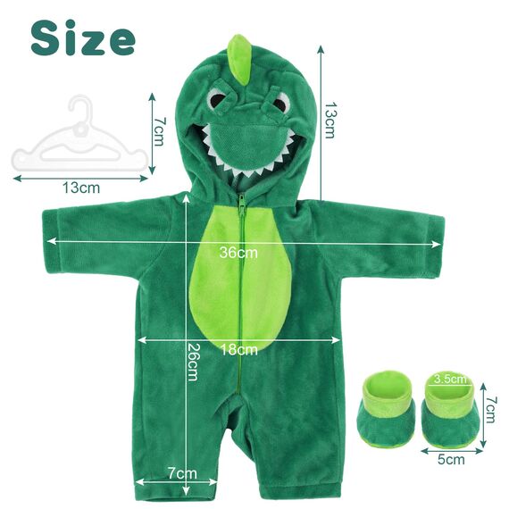 Aolso Kleidung Outfits für Baby Puppen, Babypuppenkleidung für 14–18 Zoll große Puppen, 35–45 cm große Babypuppen, Puppe Zubehör, Neue Puppenkleidungs-Outfits, Geschenke für Mädchen (Dinosaurier)