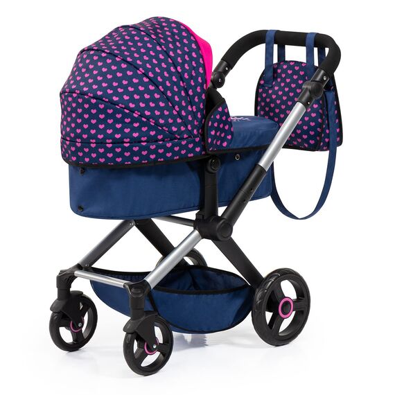 Bayer Design 17054AA Puppenwagen Xeo mit Tasche, höhenverstellbarer Griff, Schwenkschieber, wandelbar als Puppenjogger, bewegliche Vorderräder, integrierter Korb