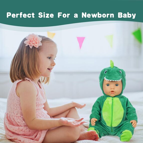 Aolso Kleidung Outfits für Baby Puppen, Babypuppenkleidung für 14–18 Zoll große Puppen, 35–45 cm große Babypuppen, Puppe Zubehör, Neue Puppenkleidungs-Outfits, Geschenke für Mädchen (Dinosaurier)
