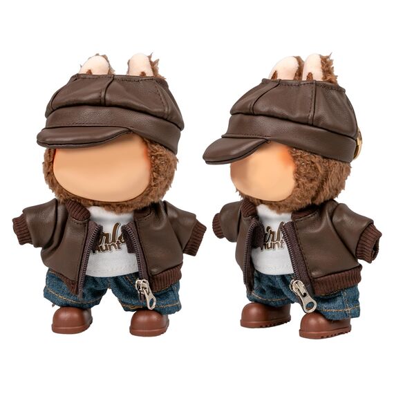 Verdelume 17 cm/6,69 Zoll Puppenkleidung für Labubu, Braune Bomberjacke-Outfit, Puppenzubehör, für Jungen & Mädchen, 5-teilig (Ohne Labubu-Puppe)