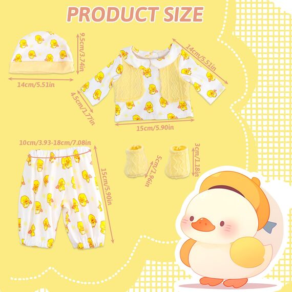 Baby Puppen Puppenkleidung 35-43 cm 1 Oberteil + 1 Hose + 1 Hut + 1 Paar Socken, Kleine gelbe Ente Kleidung Outfits für Baby Kinder Mädchen Jungen (Puppe Nicht enthalten)