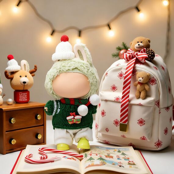 Verdelume Weihnachtsgrün 5-TLG. Puppenset für 17cm Labubu, mit Kapuze, Schal, Pullover, Hose, Schuhen Jungen & Mädchen, (Labubu-Puppe)