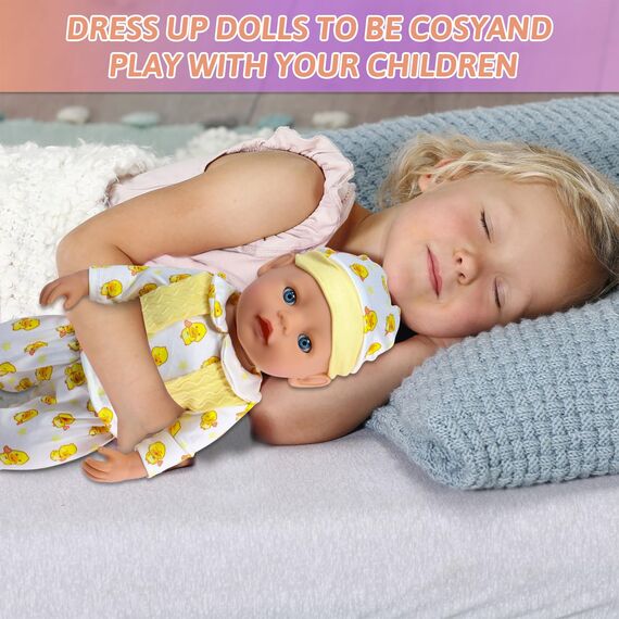 Baby Puppen Puppenkleidung 35-43 cm 1 Oberteil + 1 Hose + 1 Hut + 1 Paar Socken, Kleine gelbe Ente Kleidung Outfits für Baby Kinder Mädchen Jungen (Puppe Nicht enthalten)