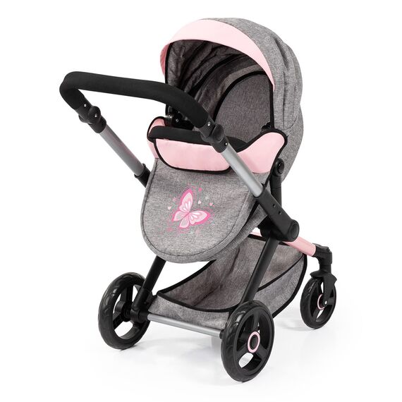 Bayer Design 17033AA Puppenwagen Xeo mit Tasche, höhenverstellbarer Griff, Schwenkschieber, wandelbar als Puppenjogger, bewegliche Vorderräder, integrierter Korb