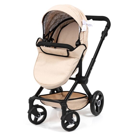 Bayer Design 17075AA Puppenwagen Xeo mit Tasche, höhenverstellbarer Griff, Schwenkschieber, wandelbar als Puppenjogger, bewegliche Vorderräder, integrierter Korb, Beige