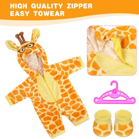 Aolso Kleidung Outfits für Baby Puppen, Babypuppenkleidung für 14–18 Zoll große Puppen, 35–45 cm große Babypuppen, Puppe Zubehör, Neue Puppenkleidungs-Outfits, Geschenke für Mädchen (Giraffe)