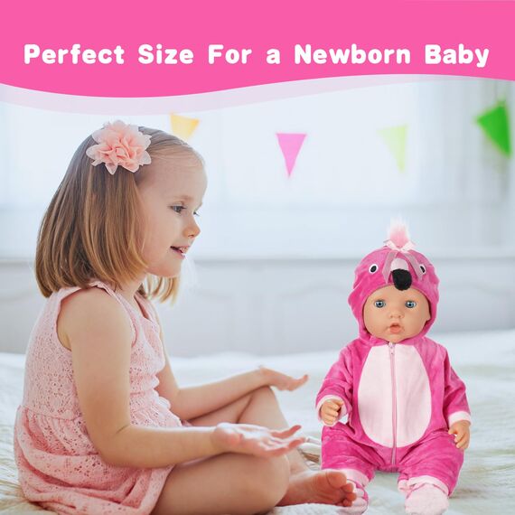 Aolso Kleidung Outfits für Baby Puppen, Babypuppenkleidung für 14–18 Zoll große Puppen, 35–45 cm große Babypuppen, Puppe Zubehör, Neue Puppenkleidungs-Outfits, Geschenke für Mädchen (Flamingo)