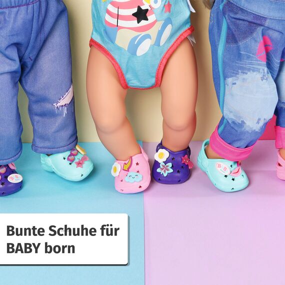 BABY born Schuhe mit Pins, EIN Paar Bunte Puppenclogs mit Zubehör für 43 cm Puppen, Farbe Nicht frei wählbar 832837 Zapf Creation