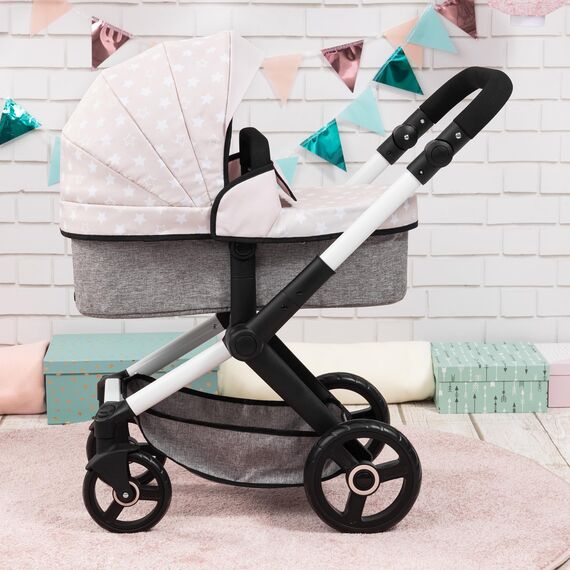 Bayer Design 17031AA Puppenwagen Xeo mit Tasche, höhenverstellbarer Griff, Schwenkschieber, wandelbar als Puppenjogger, bewegliche Vorderräder, integrierter Korb