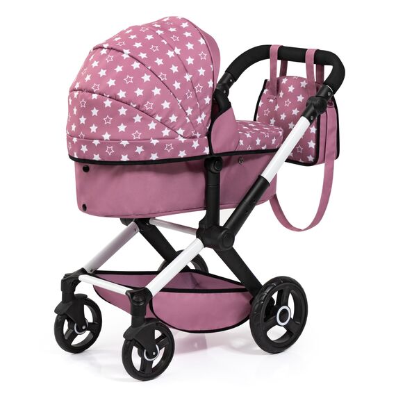 Bayer Design 17076AB Puppenwagen Xeo mit Tasche, höhenverstellbarer Griff, Schwenkschieber, wandelbar als Puppenjogger, bewegliche Vorderräder, integrierter Korb, Nordisches Rosa