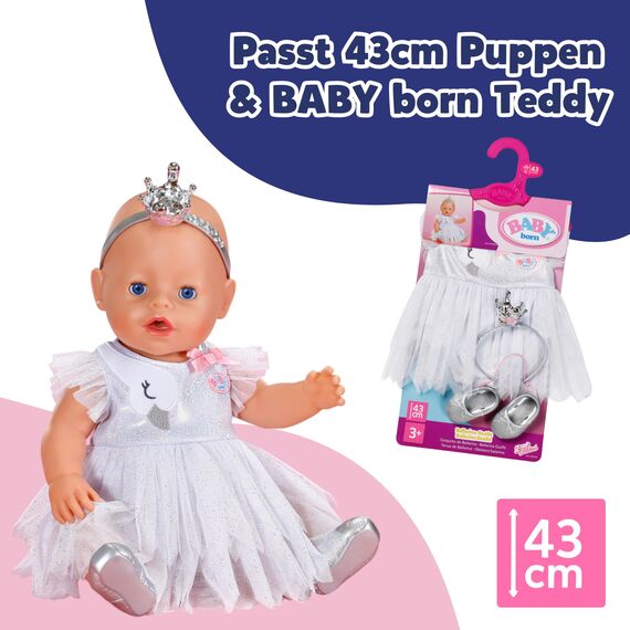 BABY born Ballerina-Outfit - Body & Tüll-Rock mit Schwanen-Stickerei - Inkl. Haarreif mit Krone & Schuhen - Hochwertiges Puppenzubehör - Kleidung geeignet für Puppen der Größe 43 cm