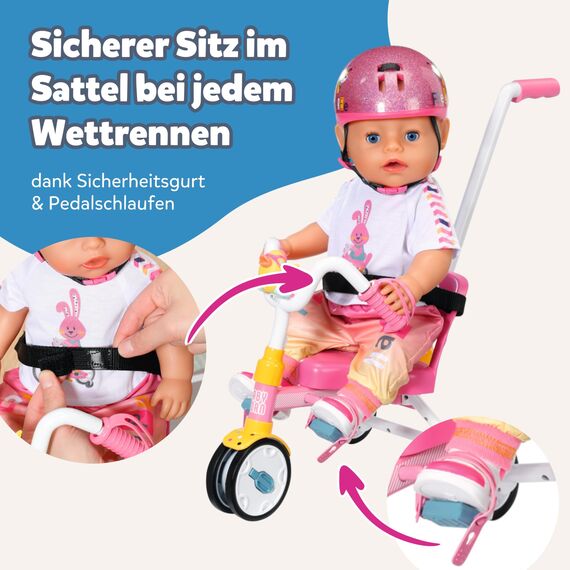BABY born Dreirad mit Lenkstange, Trike mit funktionsfähigen Rädern, für 36 cm und 43 cm Puppen, 835456 Zapf Creation