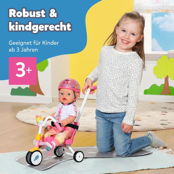 BABY born Dreirad mit Lenkstange, Trike mit funktionsfähigen Rädern, für 36 cm und 43 cm Puppen, 835456 Zapf Creation