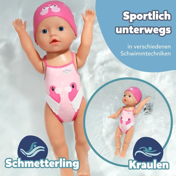 BABY Born Schwimmende Lizzie 30cm, Aufzieh-Badepuppe, wasserfest, funktioniert ohne Batterien, 30 cm große Puppe, 834060 Zapf Creation