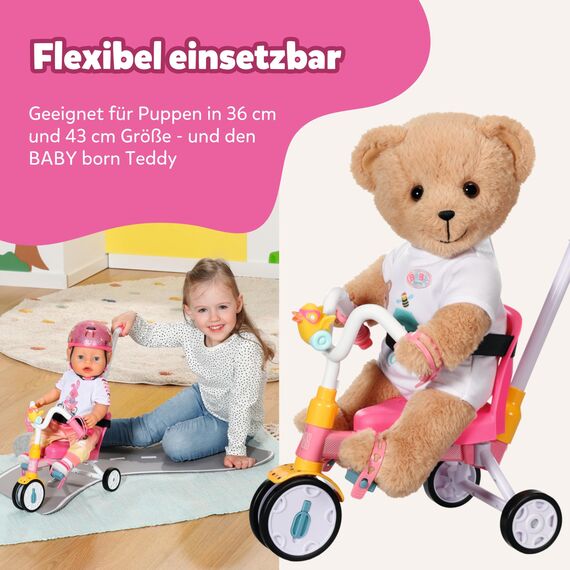 BABY born Dreirad mit Lenkstange, Trike mit funktionsfähigen Rädern, für 36 cm und 43 cm Puppen, 835456 Zapf Creation