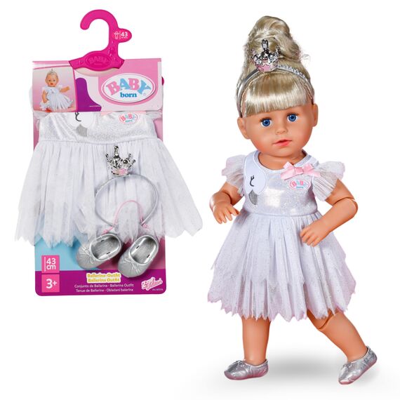 BABY born Ballerina-Outfit - Body & Tüll-Rock mit Schwanen-Stickerei - Inkl. Haarreif mit Krone & Schuhen - Hochwertiges Puppenzubehör - Kleidung geeignet für Puppen der Größe 43 cm