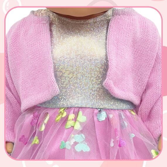 Xerteam Rosa Puppenkleider, Puppenkleidung 43cm 36cm 38cm, Puppenkleid mit Tüll und Schmetterling Strickjacke Socke mit Schleife Stirnband, Süße Puppenkleidung für Mädchengeburtstag