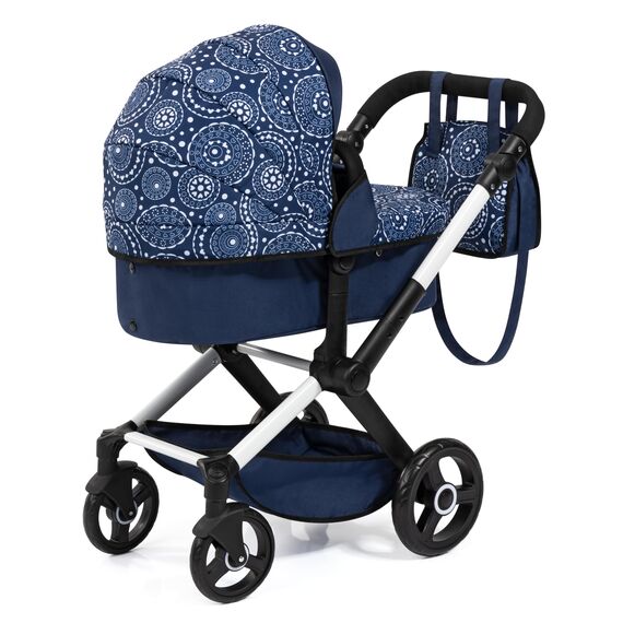 Bayer Design 17073AB Puppenwagen Xeo mit Tasche, höhenverstellbarer Griff, Schwenkschieber, wandelbar als Puppenjogger, bewegliche Vorderräder, integrierter Korb, Blau