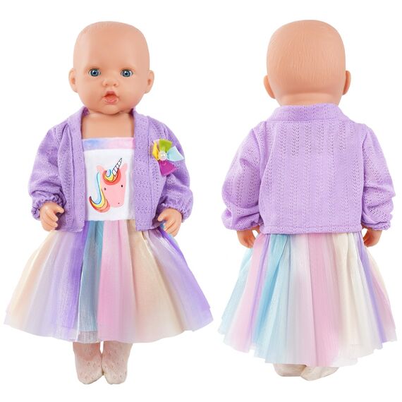 Aolso Puppenkleidungsset, 14–18 Zoll Puppenkleidung, Puppenzubehör passend für 35–45 cm, Babypuppenkleidung mit 1 Kleiderbügel, Geburtstagsgeschenk für Mädchen (Einhornkleid)