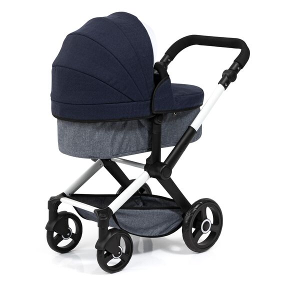 Bayer Design 17081AA Puppenwagen Xeo mit Tasche, höhenverstellbarer Griff, Schwenkschieber, wandelbar als Puppenjogger, bewegliche Vorderräder, integrierter Korb, Blue