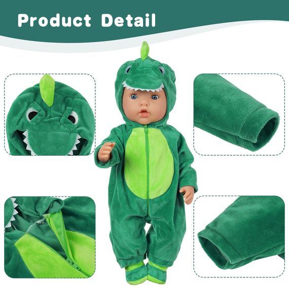 Aolso Kleidung Outfits für Baby Puppen, Babypuppenkleidung für 14–18 Zoll große Puppen, 35–45 cm große Babypuppen, Puppe Zubehör, Neue Puppenkleidungs-Outfits, Geschenke für Mädchen (Dinosaurier)
