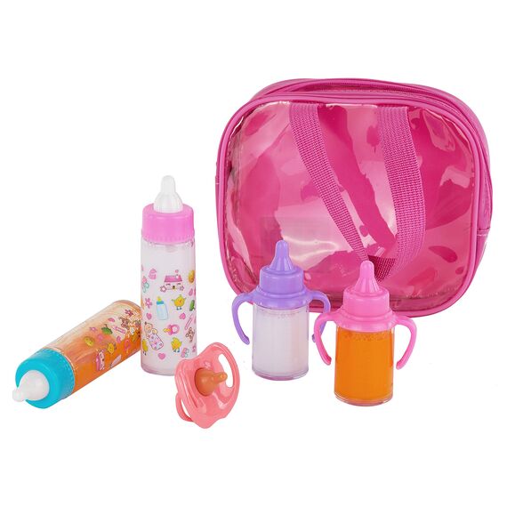 fash n kolor®️ Puppenzubehör Baby Puppen Zubehör für puppenwagen, 6 Set in Wickeltasche, Magische Flasche Puppenzubehör Furniture, Babypuppen, Spielzeug, Puppenpflegeset mit 2 Flaschen und 2 Pacifier