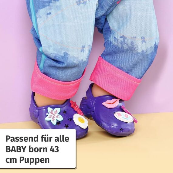 BABY born Schuhe mit Pins, EIN Paar Bunte Puppenclogs mit Zubehör für 43 cm Puppen, Farbe Nicht frei wählbar 832837 Zapf Creation