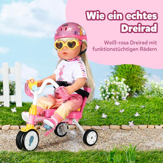 BABY born Dreirad mit Lenkstange, Trike mit funktionsfähigen Rädern, für 36 cm und 43 cm Puppen, 835456 Zapf Creation