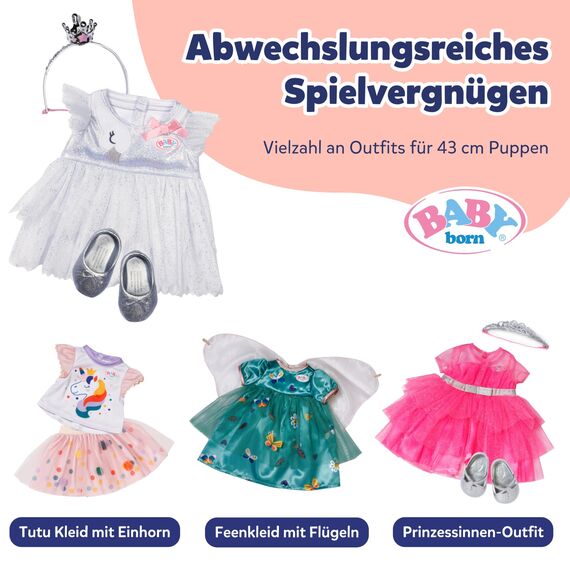 BABY born Ballerina-Outfit - Body & Tüll-Rock mit Schwanen-Stickerei - Inkl. Haarreif mit Krone & Schuhen - Hochwertiges Puppenzubehör - Kleidung geeignet für Puppen der Größe 43 cm
