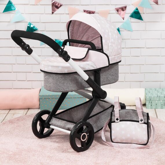 Bayer Design 17031AA Puppenwagen Xeo mit Tasche, höhenverstellbarer Griff, Schwenkschieber, wandelbar als Puppenjogger, bewegliche Vorderräder, integrierter Korb