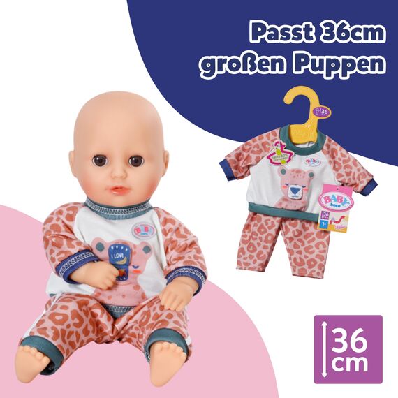 BABY Born Jogginganzug mit Dschungelmotiv zum Aufklappen, Sweatshirt & Leo-Hose - Hochwertiges Puppenzubehör - Kleidung geeignet für alle Puppen der Größe 36 cm