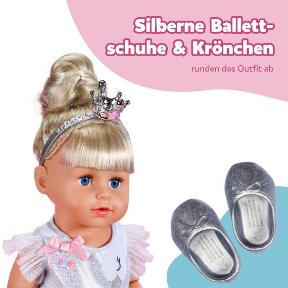 BABY born Ballerina-Outfit - Body & Tüll-Rock mit Schwanen-Stickerei - Inkl. Haarreif mit Krone & Schuhen - Hochwertiges Puppenzubehör - Kleidung geeignet für Puppen der Größe 43 cm