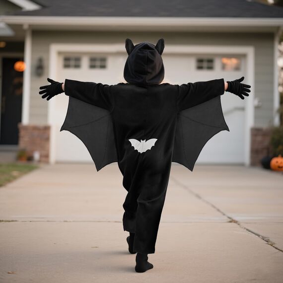 Fledermaus Kostüm Kinder,Unisex Halloween Kostüm Fledermaus Glow in the Dark mit Tattoo & Handschuhe,3-11 Jahre Fledermauskostüm Kinder Junge Mädchen Halloween Fledermausanzüge Karneval Kostüme(XS)
