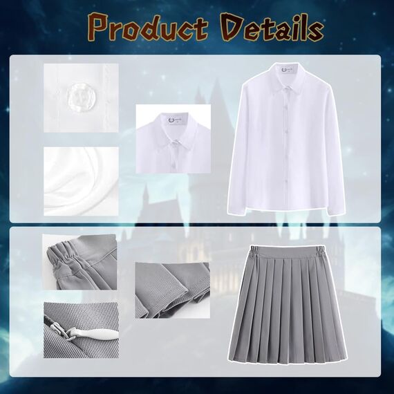 Zauberer Kostüm Kinder, CJBIN 8 Teiliges Umhang Kinder, Zauberer Umhang mit Bluse,Rock,Socken,Zauberstab,Brille,Krawatte Halskette,Zau-berer Cosplay Kos-tüm,Halloween KostümKinder für Karneval Cosplay