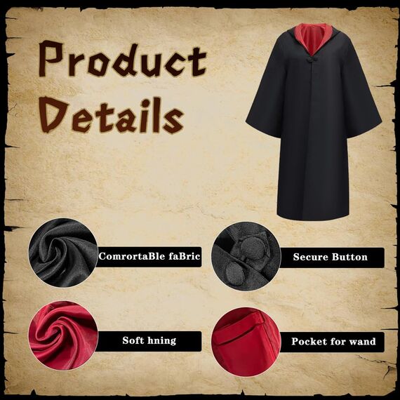 Zauberer Kostüm Kinder, CJBIN 8 Teiliges Umhang Kinder, Zauberer Umhang mit Bluse,Rock,Socken,Zauberstab,Brille,Krawatte Halskette,Zau-berer Cosplay Kos-tüm,Halloween KostümKinder für Karneval Cosplay