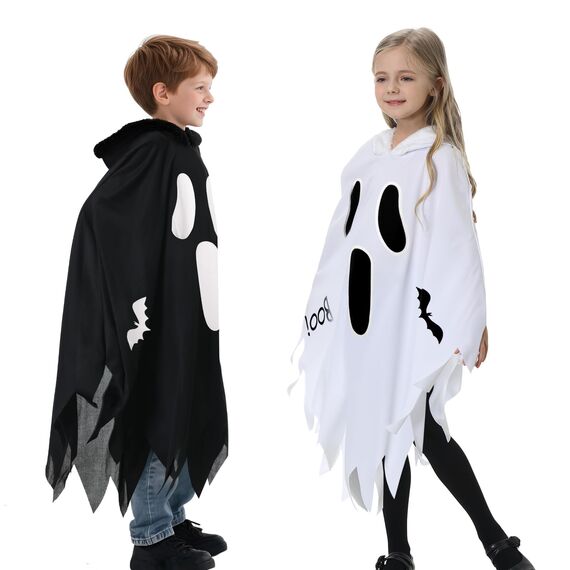 Gespenst Kostüm Kinder mit Leuchtendem,3-12 Jahre Halloween Kostüm Geist Umhang Weiß mit Kapuze & Kürbis Bag,Geistergesicht Boo Geister Kostüme Mädchen Jungen für Halloween Karneval Cosplay(L)