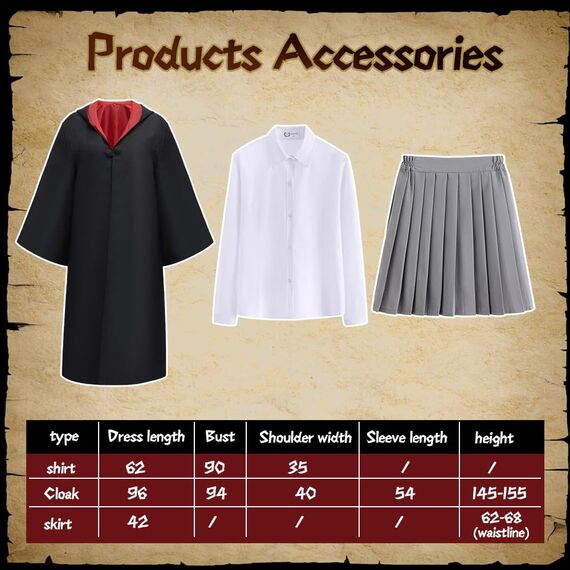 Zauberer Kostüm Kinder, CJBIN 8 Teiliges Umhang Kinder, Zauberer Umhang mit Bluse,Rock,Socken,Zauberstab,Brille,Krawatte Halskette,Zau-berer Cosplay Kos-tüm,Halloween KostümKinder für Karneval Cosplay