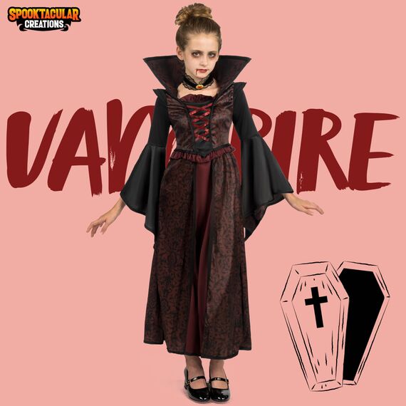 Spooktacular Creations Königlicher Vampir Kostüm Set für Mädchen Halloween Kostümparty, Rollenspiel, Karneval Cosplay, Vampir-Themenparty XL (12-14 yrs)