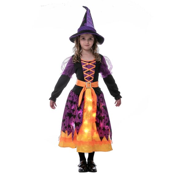 Spooktacular Creations Hexenkostüm für Mädchen, rosa Druck Hexerkostüm, Light-up Hexen Halloween Kostüm Kleid UP