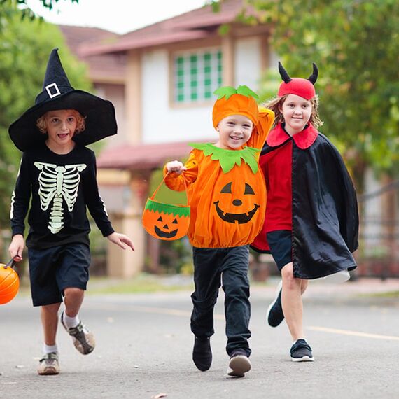 beifon Halloween Kostüm Kinder Kürbis mit Hut und Kürbistasche, Fleece Pumpkin Cosplay Kleinkind 3-7 Jahre für Halloween, Karneval Party