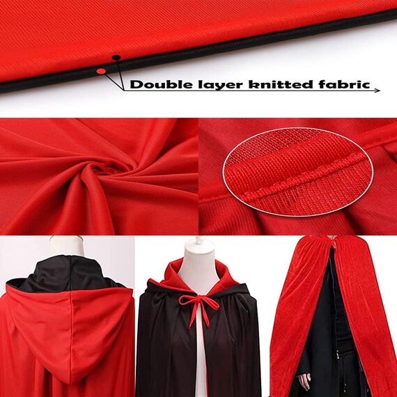Kinder Vampir Umhang,Junge Mädchen Halloween Vampir Umhang mit Kapuze,Schwarzer Rot Umhang mit Kapuze,Cosplay Für Halloween Kostüm(90cm)