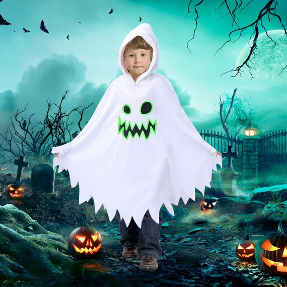 ZZOUFI Geister Kostüm Kinder, Gespenst Kostüm für Mädchen Jungen Baby Kleinkinder, Halloween Kinder Geist Kostüm, Weiß, mit Kapuze (Empfohlenes Alter 4–5–6, Körpergröße 110–120 cm)