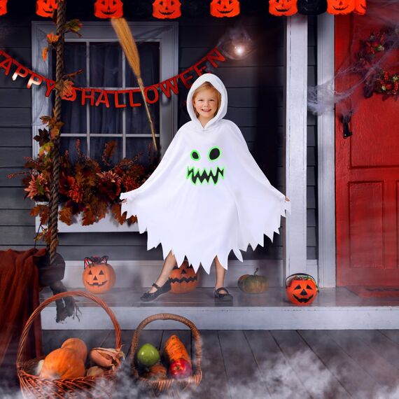 ZZOUFI Geister Kostüm Kinder, Gespenst Kostüm für Mädchen Jungen Baby Kleinkinder, Halloween Kinder Geist Kostüm, Weiß, mit Kapuze (Empfohlenes Alter 4–5–6, Körpergröße 110–120 cm)