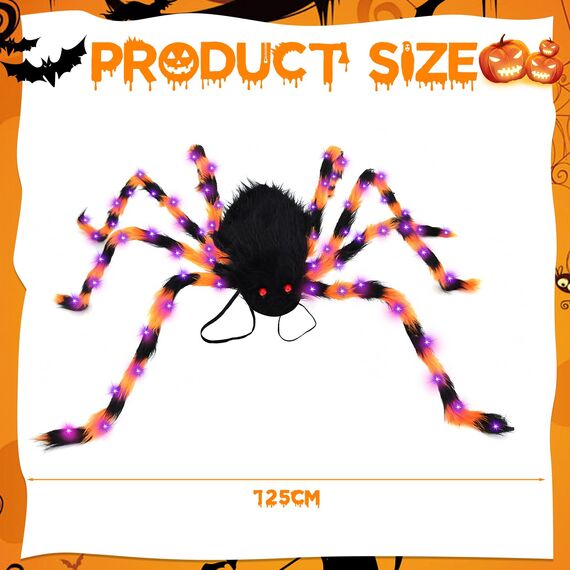 TETSMG Halloween Kostüme Spinne Rucksack, Halloween Deko Horror Plüsch Spinnen Kostüm für Kinder und Erwachsene mit 8 modi Lichtern, Spinnenkostüm, Süßigkeitentasche, Lustige Kostüm Kinder Spinne